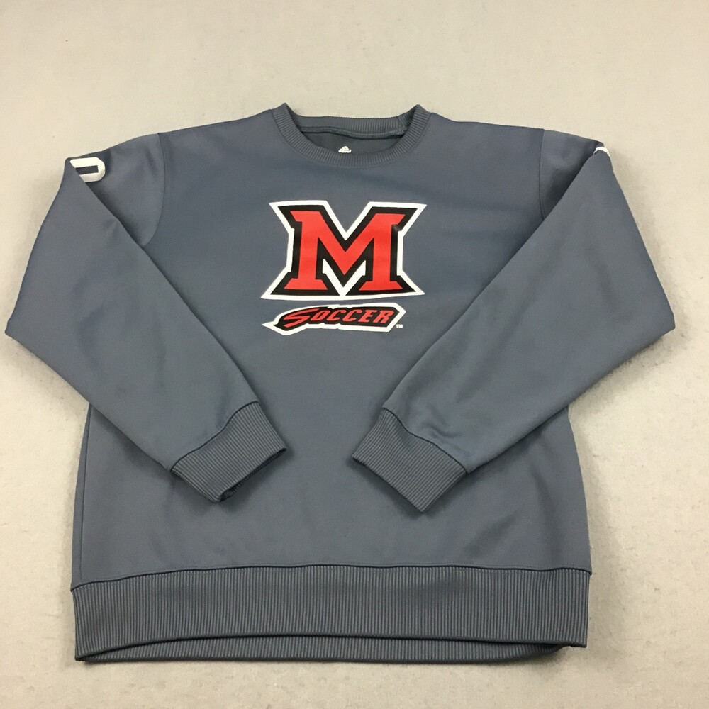 Miami Redhawks Sweater Men Medium Gray Red Adidas Soccer Crewneck Pullover M